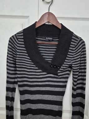le chateau Black and Gray Striped Shawl-Collar Sweater